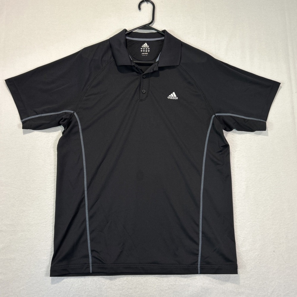 Adidas Polo Shirt Mens Large Black Golf Performance Short Sleeve Active 638793